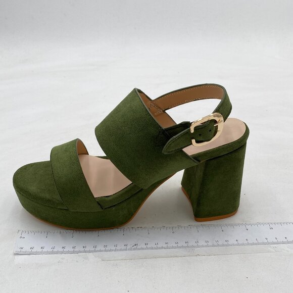 FOWT Green Open Toe Platfrom Sandal Chunky Heel Slingbacks Buckle Wide Band Shoe - Picture 2 of 8